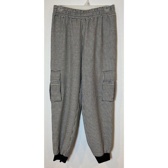 Alice + Olivia Cargo Jogger Pants Black White Houndstooth Wool Blend Small S - Picture 1 of 6
